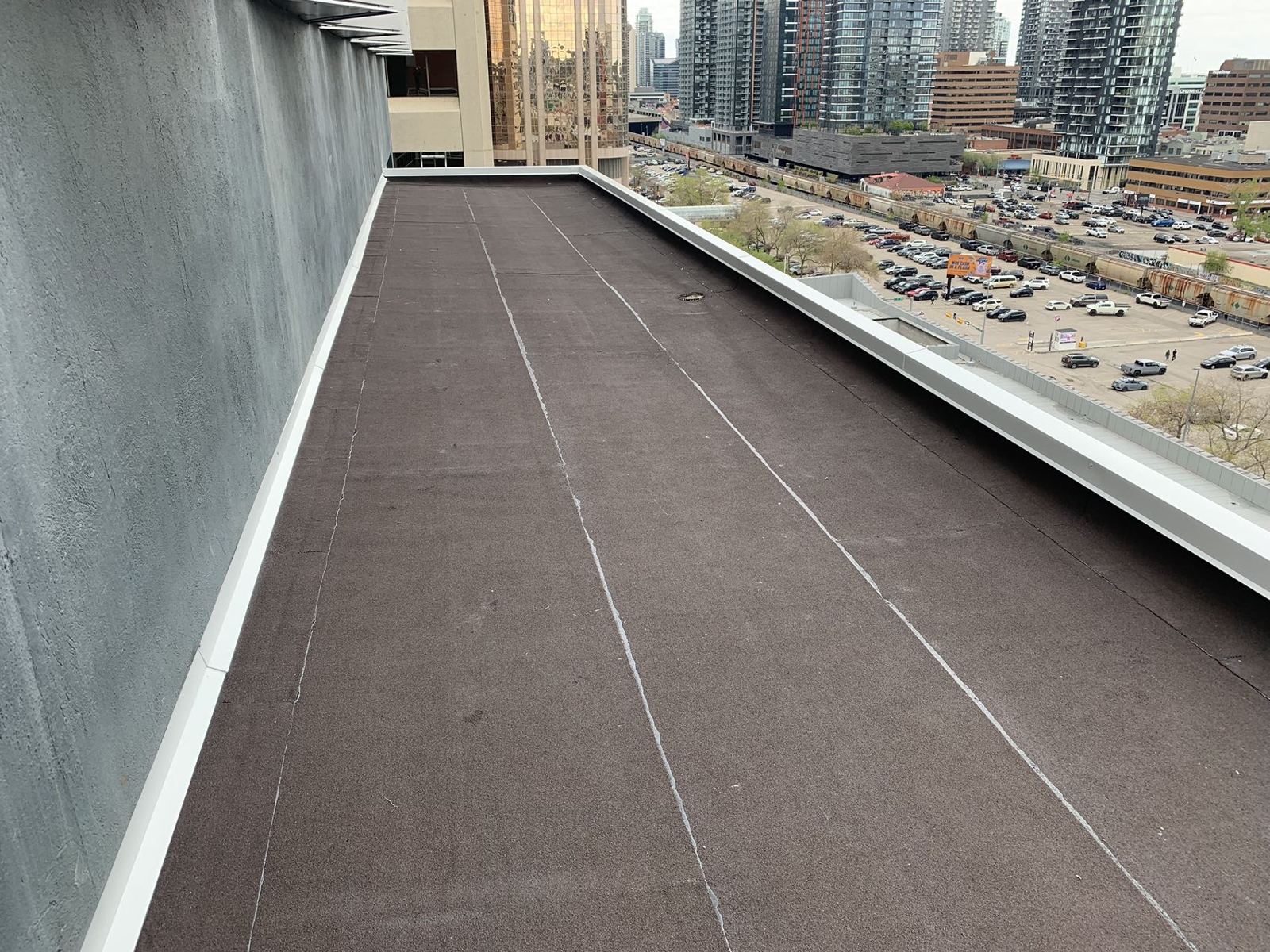 New flat roof membrane on a downtown Calgary rooftop