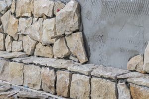 Wall cladding with natural stones.