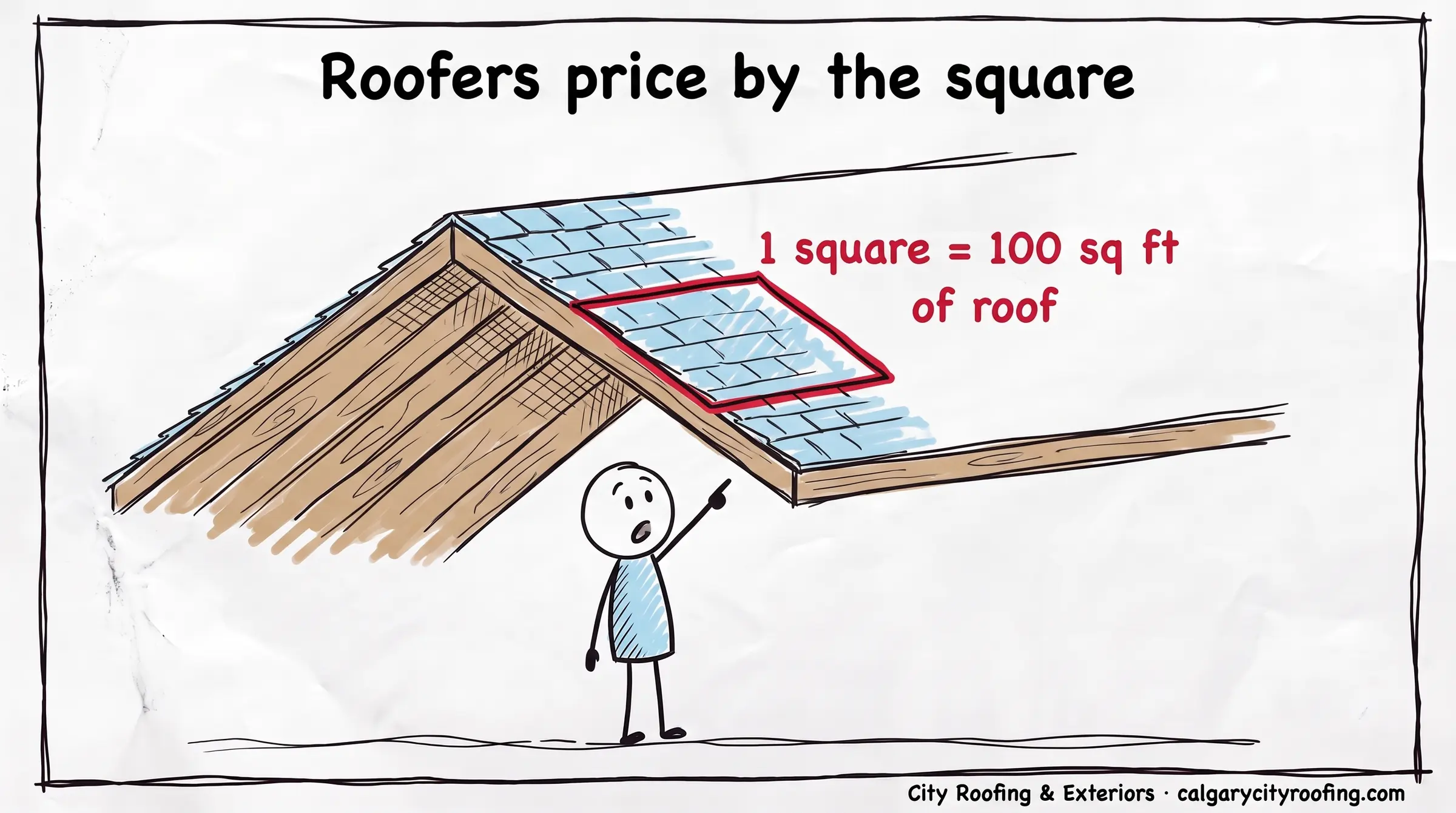 Doodle of a roof with one 100 square foot patch outlined in red