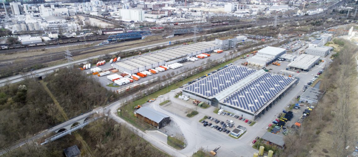 Distribution logistics buildings and industrial area - aerial view